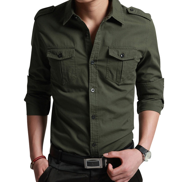 Autumn Army Traveling Outdoor Workers Pocket Pocket Cotton Men's Long -sleeved Shirt Casual Shirt Men's Business Repair Tide