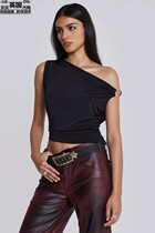 Jaded London womens UK direct mail new black draped short top JWT3949
