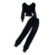 Fashion suit female hot girl sexy V-neck waist slimming short knitted top two-piece set high waist trousers