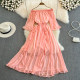 Seaside holiday beach dress super fairy forest one-shoulder off-the-shoulder ruffled chiffon dress elegant long skirt