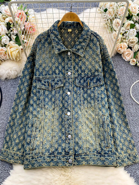 American Retro Distressed Fringed Denim Jacket for Women, Autumn and Winter Niche Street Fashion, Loose and Slimming Top, Trendy