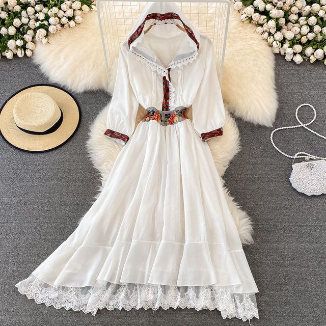 Yunnan Travel Sanya Super Fairy Seaside Beach Big Red Dress Desert Big Swing Long Skirt Hooded Embroidered Dress Summer