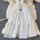 2023 Summer New Suit Collar Dress Hollow Lace Sleeveless Knee Waist Slim Mid-length Vest Skirt