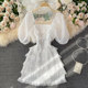 Gentle wind first love skirt 2021 summer new French beach seaside holiday white square collar cake dress