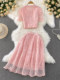 Ladylike temperament lace embroidery two-piece set for women 2025 new summer petite high-end top + skirt