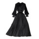 Spring French retro suit collar bandage waist slim pleated dress commuter fashion high waist big swing long skirt