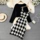 Goddess Fan Knitted Sling Dress Two-piece Suit Hepburn Style Retro Gentle Wind Round Neck Shawl Sweater Autumn and Winter