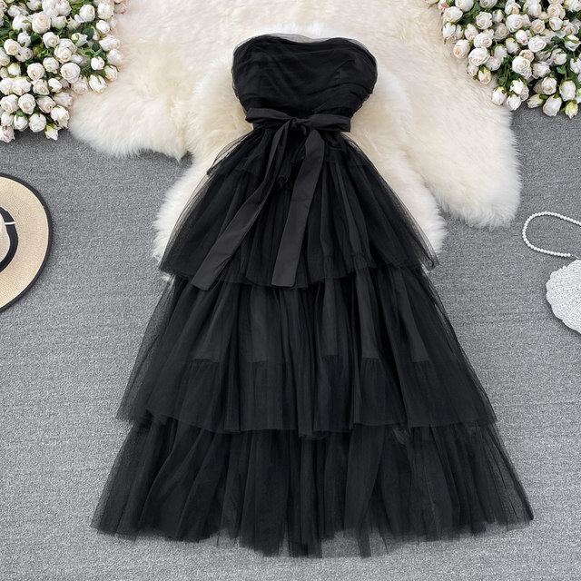 Light luxury high-end tube top dress skirt French celebrity temperament backless sleeveless a-line cake dress summer