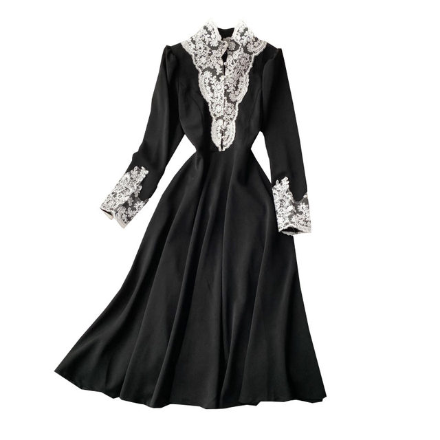 Autumn and winter new Hepburn style large swing dress western style evening dress French waist slimming lady temperament dress