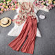 Fashion set 2023 autumn new retro cross strap top + high waist slim wide leg trousers two-piece set