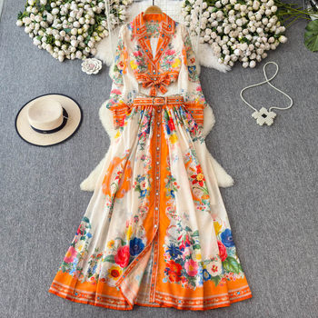 2025 Early Spring Niche Style Printed Vacation-Style Suit with a Blazer Collar, Short Slim-Fit Jacket and Skirt Set