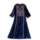 Autumn seaside travel vacation beach dress with slim waist and long skirt with ethnic style embroidery V-neck dress with long sleeves