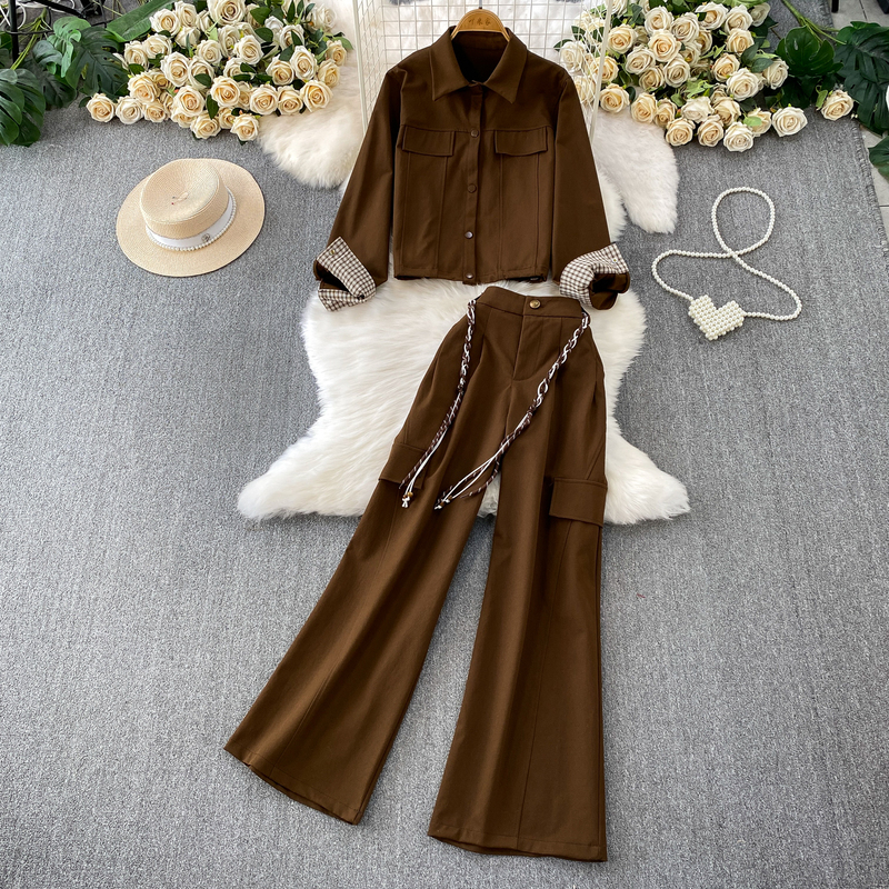 French-Style Chic Raglan Sleeve Denim Jacket with Tie-Up High-Waisted Slimming Suit and Wide-Leg Pants Two-Piece Set French-Style Chic Raglan Sleeve Denim Jacket with Tie-Up High-Waisted Slimming Suit and Wide-Leg Pants Two-Piece Set