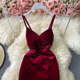 Retro velvet strap tube top dress