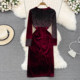 Autumn and winter new fashion temperament V-neck ironing diamond waist irregular slit gold velvet wrap hip dress dress