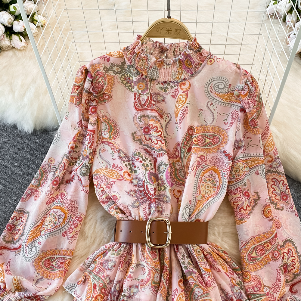 Long Sleeve Sleeve Length Swing Dress Dresses Type Wholesale Women's Vintage Style Printing Banquet Standing Collar Long Sleeve Swing Dress