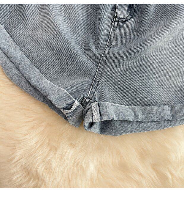 Боди/брюки 覆古港式单排扣翻领连衣裤高腰修身短袖牛仔连衣裤夏季