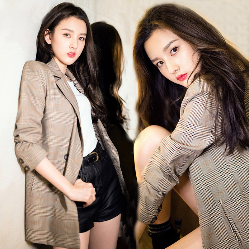 Song Zum's star in the same section 2022 Chunqiu New retro checkered small suit Han version 100 hitch casual loose jacket woman