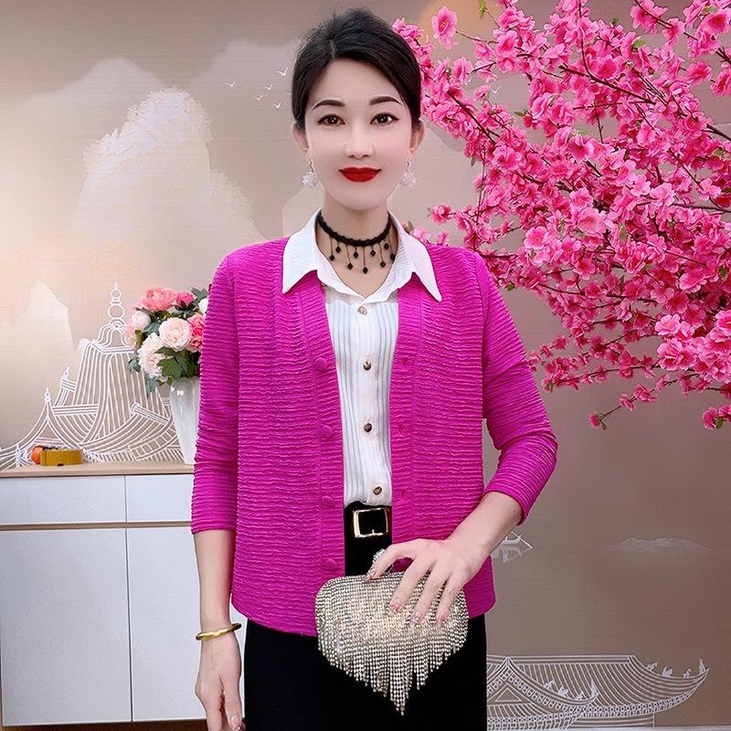 6602 Spring and Autumn Stylish and Versatile Knitted Cardigan Slimming and Fashionable Long-Sleeved Jacket for Women Autumn Red Jacket