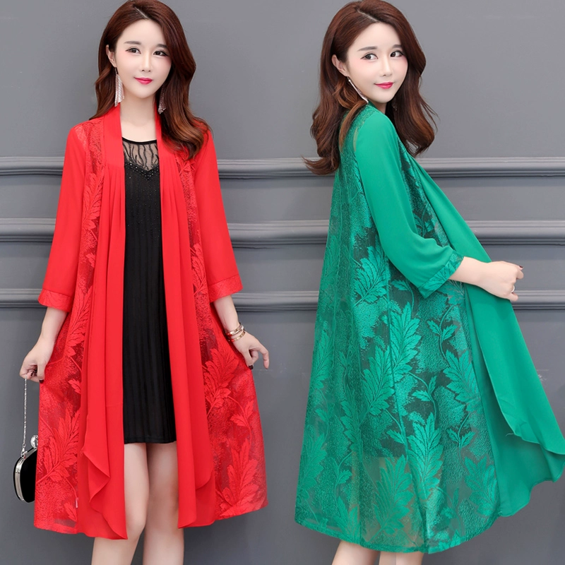 Mùa hè mới áo voan lỏng quần áo chống nắng của phụ nữ áo khoác cardigan dài phần mỏng cộng với kích thước chất béo áo ngoài ren - Áo sơ mi chiffon ren