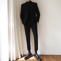 Double-breasted suit suit mens spring and Autumn business professional formal Korean version of the British style slim handsome wedding dress