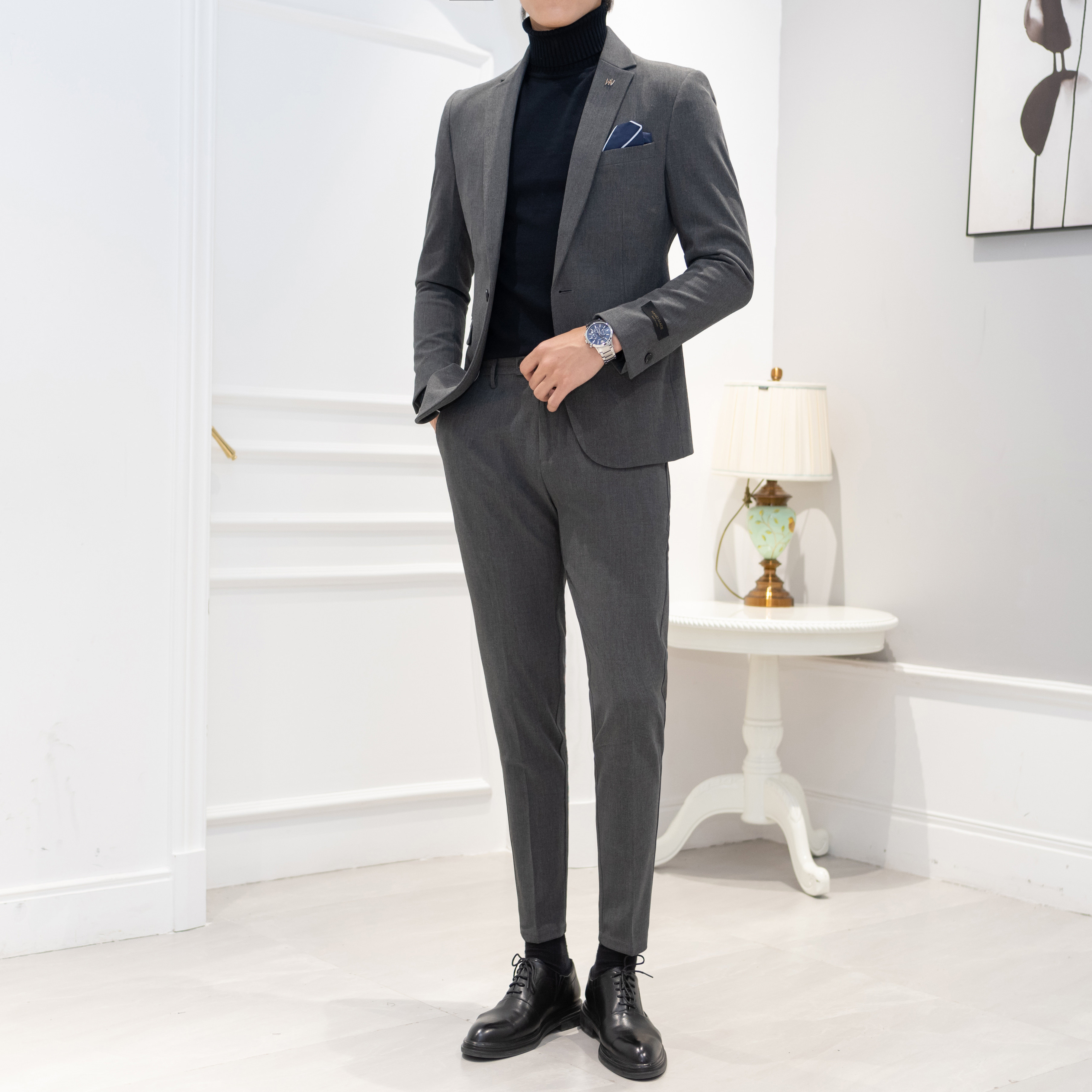 Suit suit men's youth Korean version slim casual business career dress British small suit male wedding groom