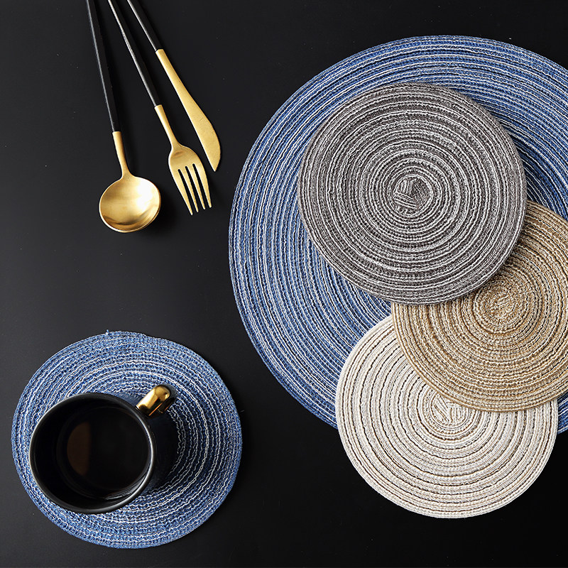 Nordic round heat insulation placemat coaster Casserole mat Household anti-hot hand-woven Japanese dining table bowl pad ins
