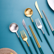 304 Steak Knife Fork Spoon Two Western Dining Cutlery Suit Three Sets Nordic Ins Wind Gold Upscale Home Net Red