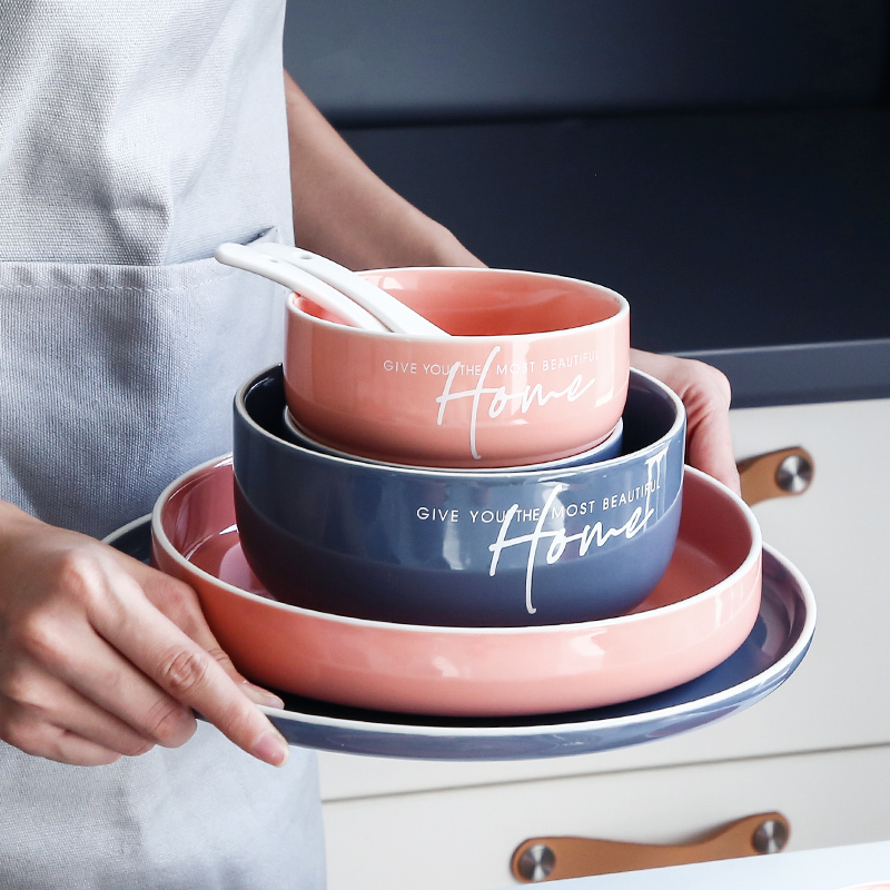 Nordic Cutlery Bowl Tray Minimalist Creative Personality Home Soup Bowl Blister Noodles Bowl Rice Bowl Ceramic Plate plate Composition Netred
