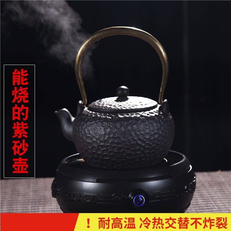 Hammer pattern large teapot Yixing Purple sand high temperature kettle tea health open flame black crystal furnace large capacity large ball hole