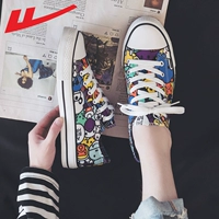 Kéo lại giày vải nam nổ thay đổi graffiti vẽ tay đôi giày nhỏ màu trắng thủy triều mùa hè thoáng khí đào nấu hoa anh đào - Plimsolls giày sneaker