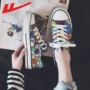 Kéo lại giày vải nam nổ thay đổi graffiti vẽ tay đôi giày nhỏ màu trắng thủy triều mùa hè thoáng khí đào nấu hoa anh đào - Plimsolls giày sneaker