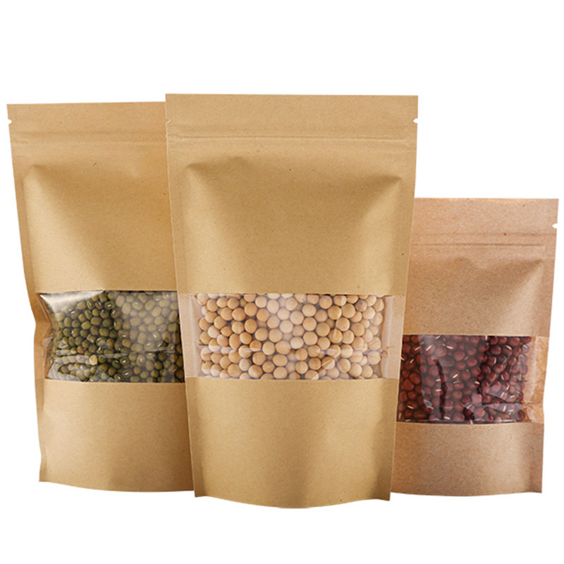 Transparent window kraft paper self-supporting self-sealing bag clothing bag dried fruit grain bag whole grains bag custom printing
