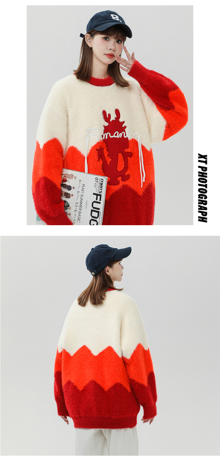 2023 Autumn/Winter Thickened Arctic Velvet Knitwear Little Dragon Man Color Block Sweater SM215-P78_voghion.com