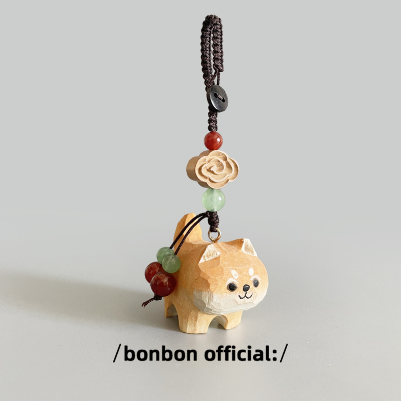 Handmade Wood Carving Shiba Inu Keychain Creative Car Key Pendant Cute Cartoon Pendant Backpack Decoration Gift