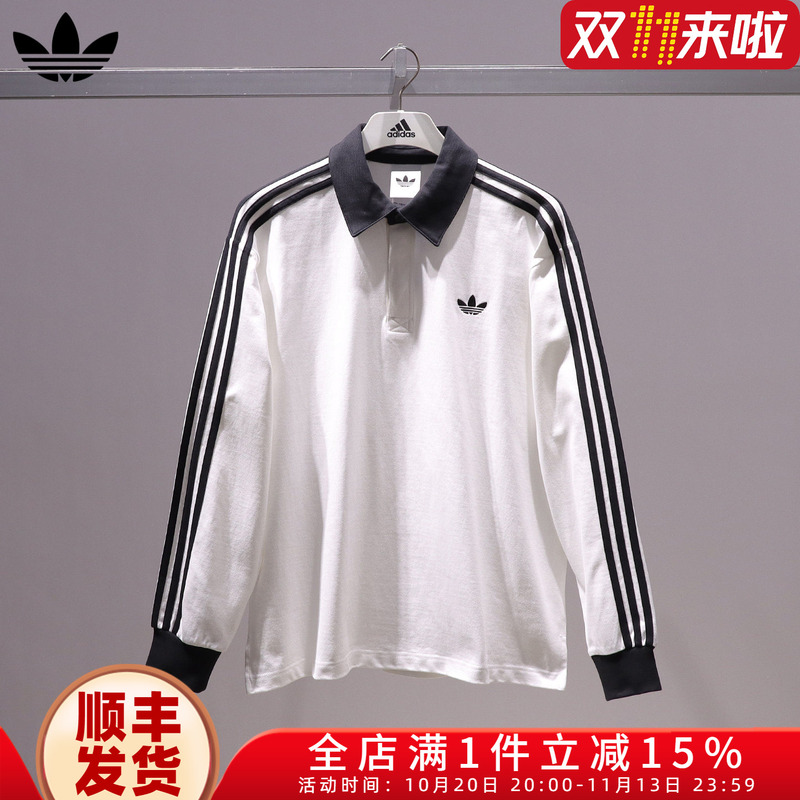 Adidas Trefoil 2026 Winter New Fashion Lapel Polo Shirt Unisex Long Sleeve T-Shirt Ke3575