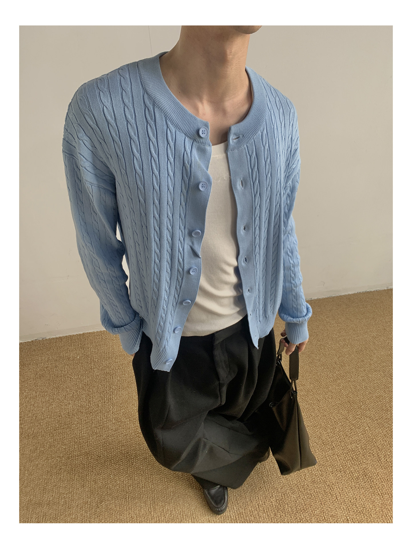MION Cable-Knit Button-Up Cardigan