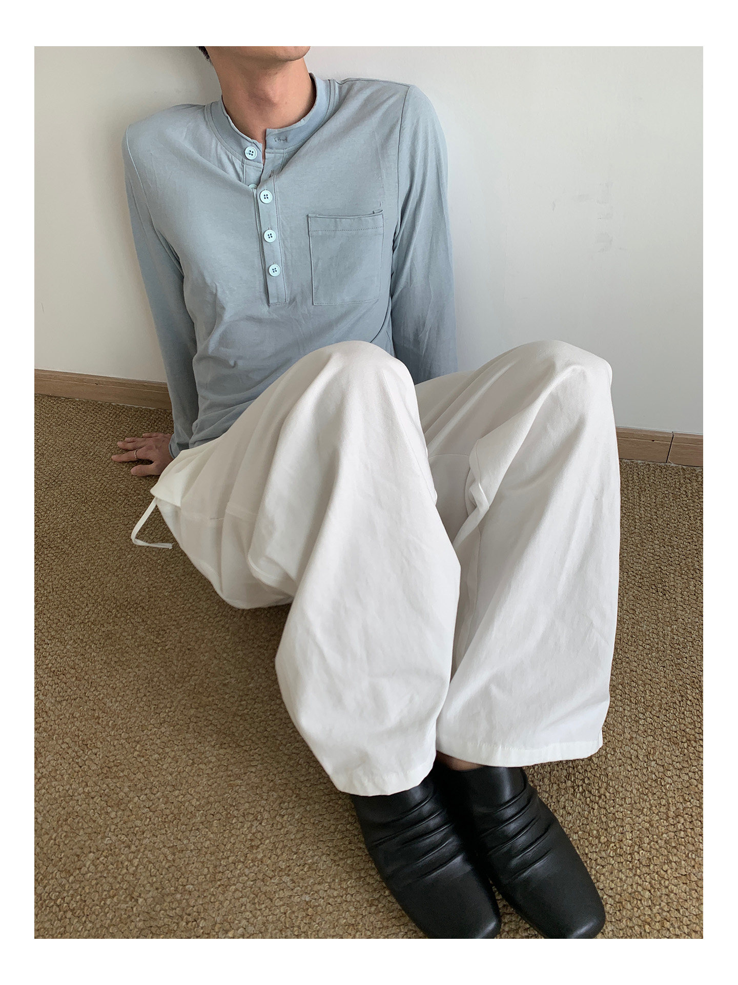 MION Henley Rolled-Edge Long-Sleeve Tee
