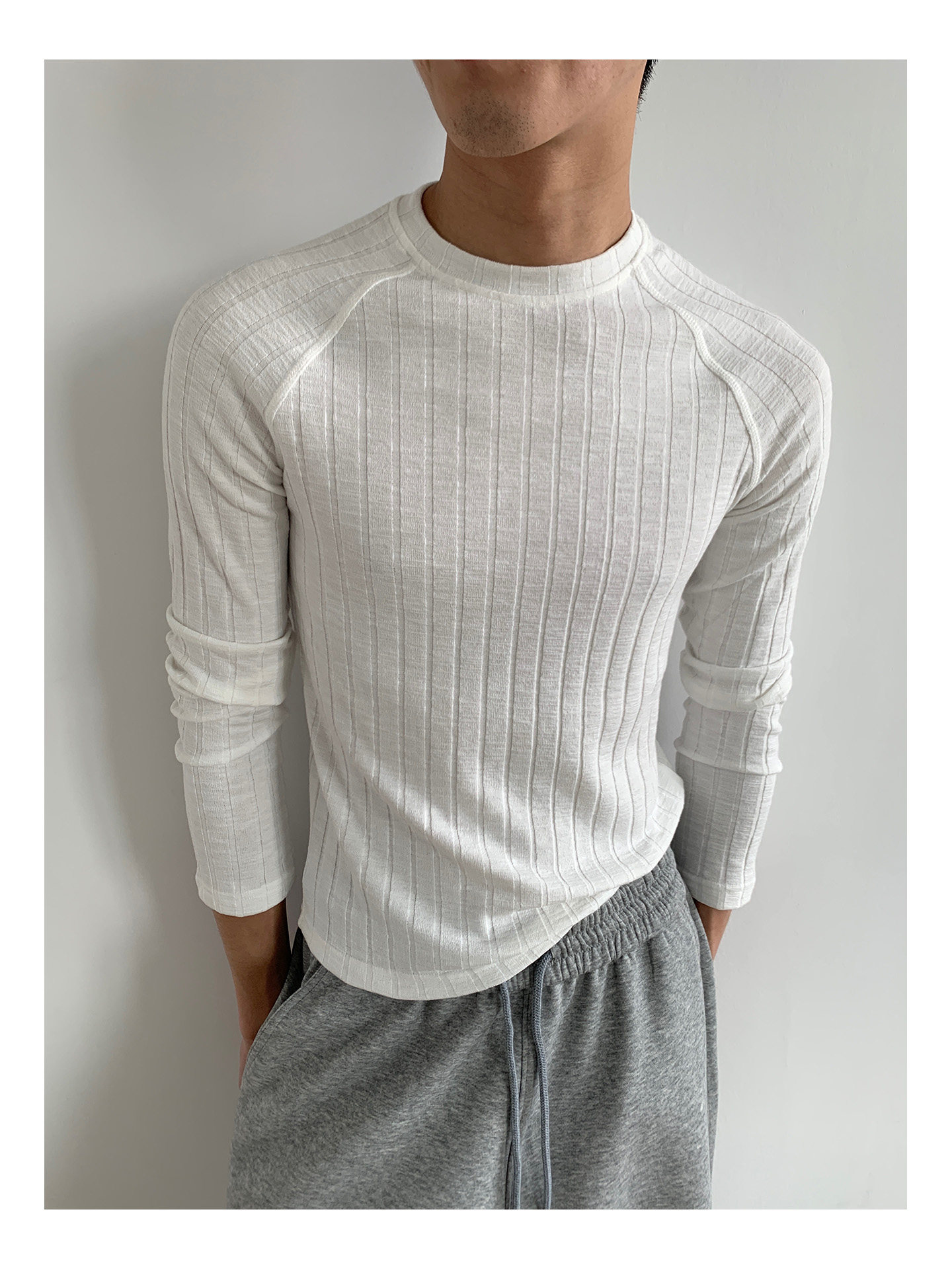 MION 280g Striped Ribbed Cropped Long-Sleeve Tee