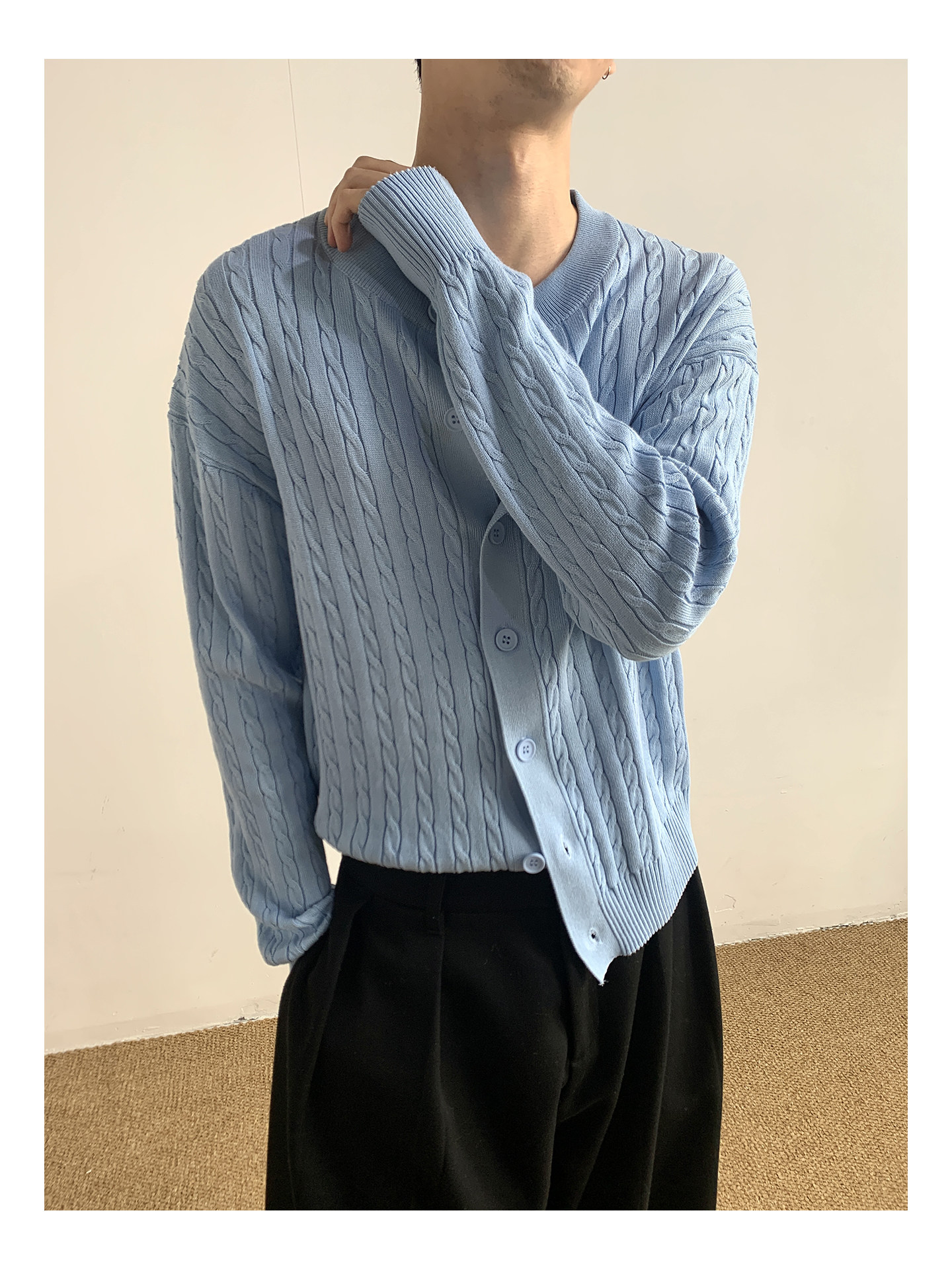 MION Cable-Knit Button-Up Cardigan