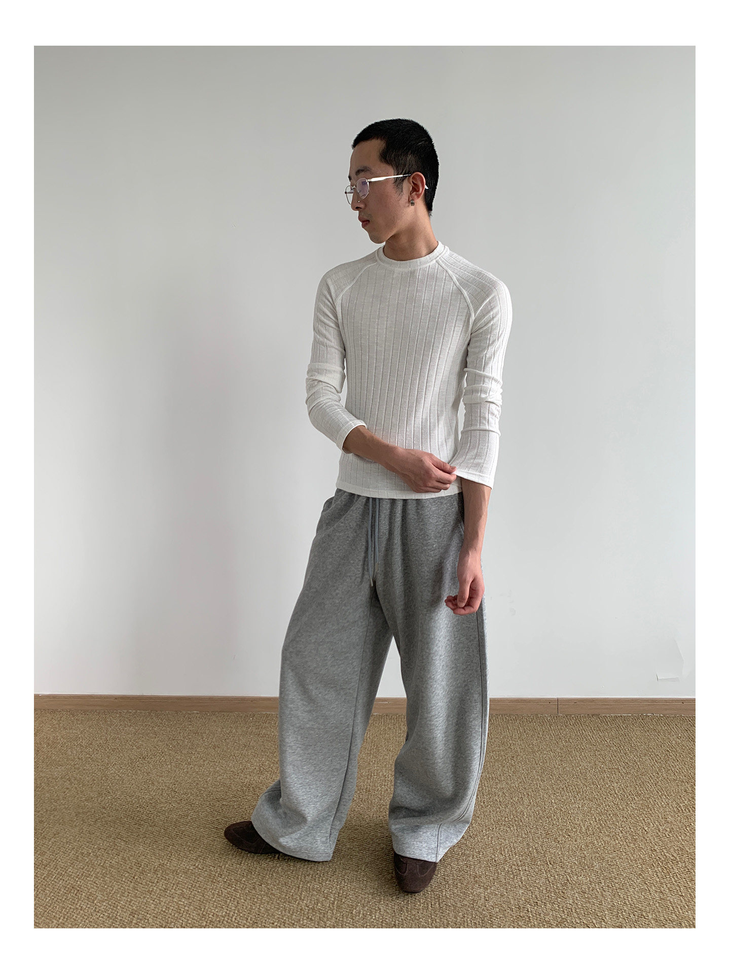 MION 280g Striped Ribbed Cropped Long-Sleeve Tee