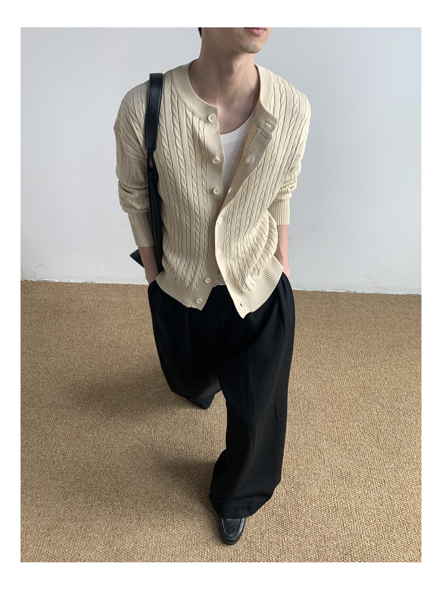MION Cable-Knit Button-Up Cardigan