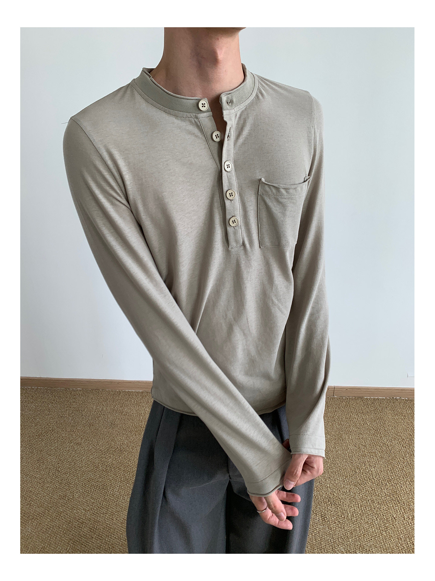 MION Henley Rolled-Edge Long-Sleeve Tee