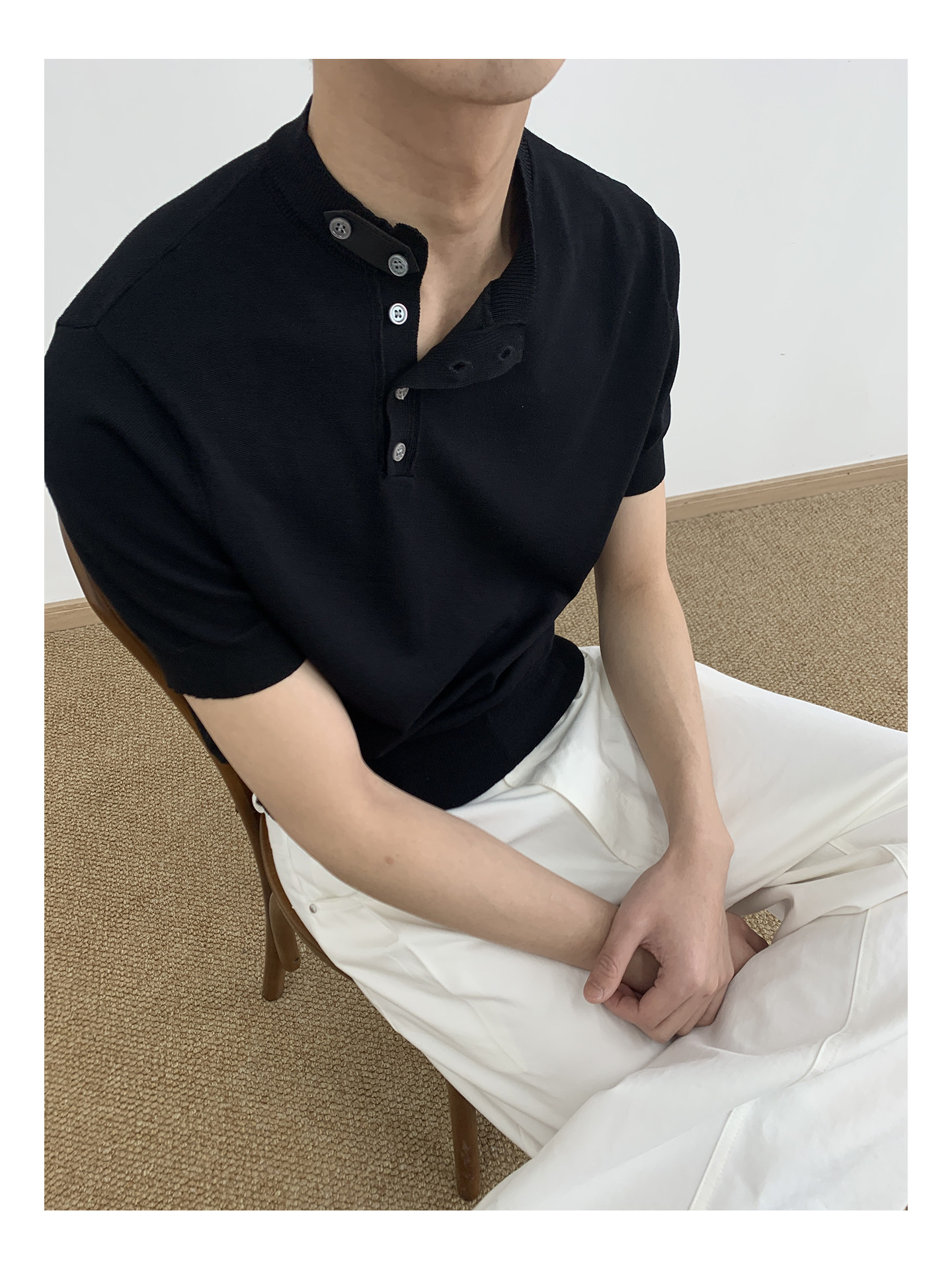 MION Asymmetric Button Knit Tee