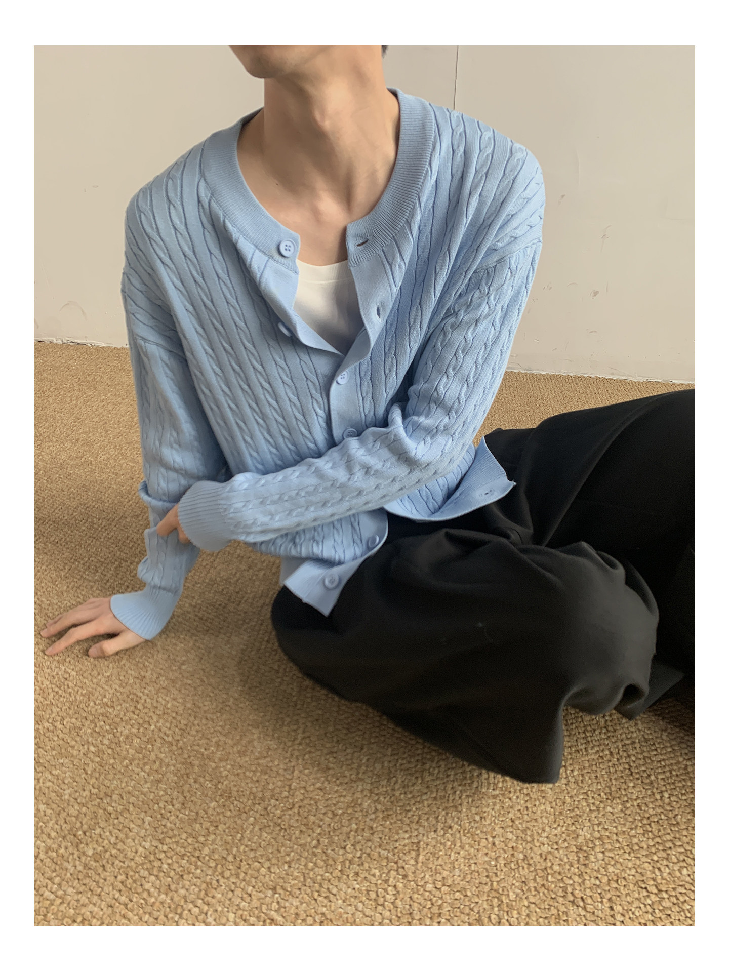 MION Cable-Knit Button-Up Cardigan