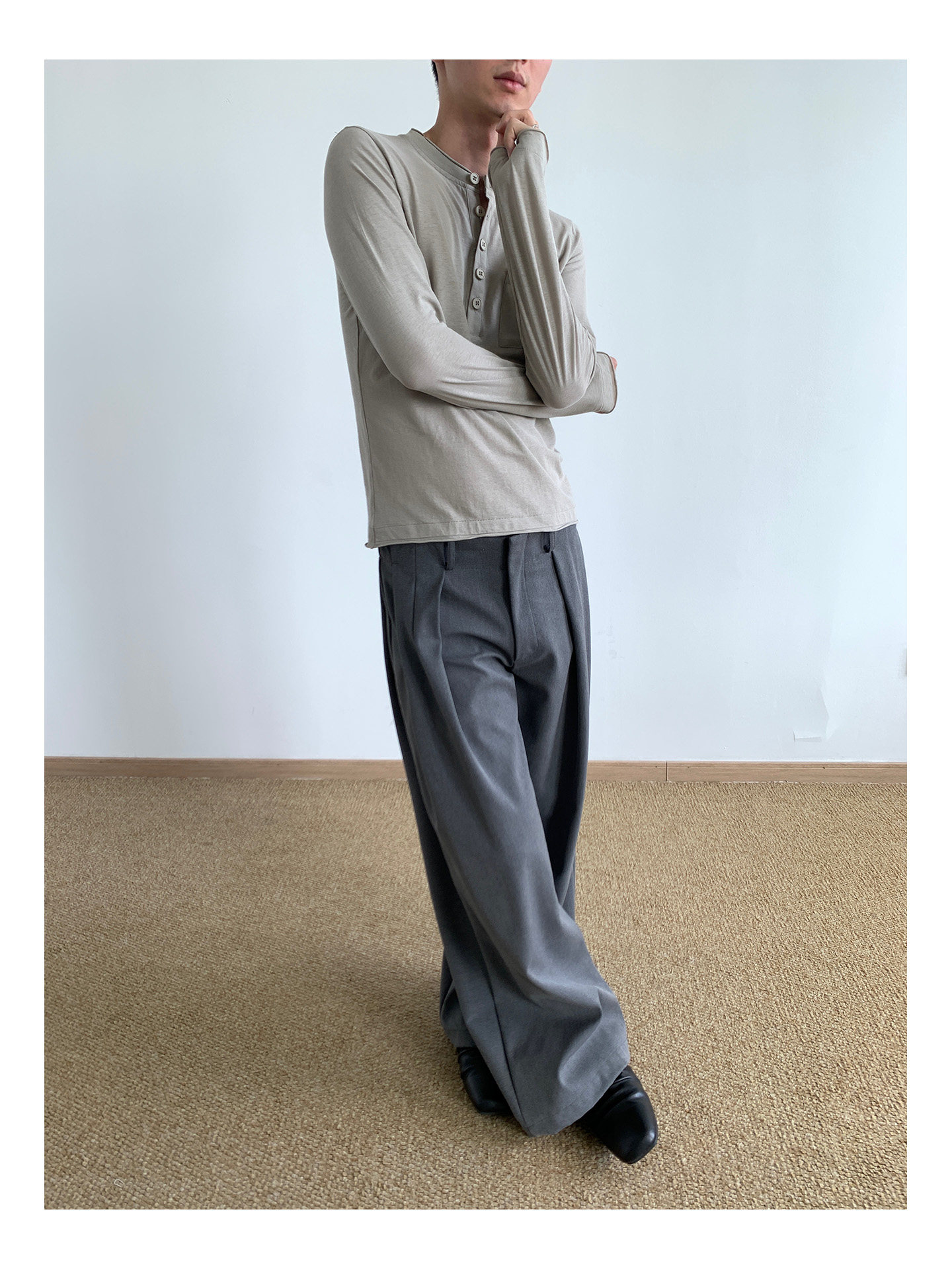 MION Henley Rolled-Edge Long-Sleeve Tee