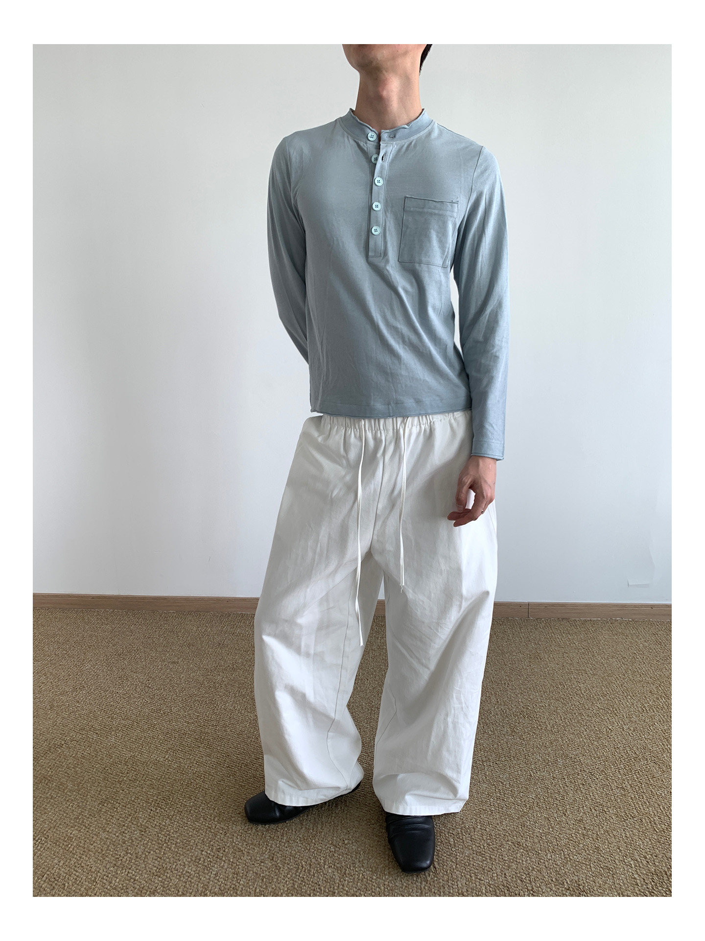 MION Henley Rolled-Edge Long-Sleeve Tee