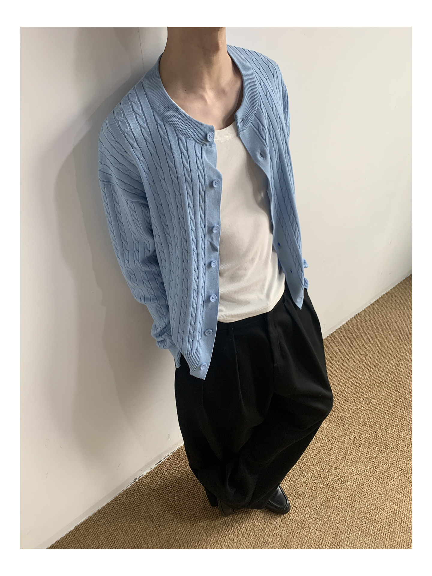 MION Cable-Knit Button-Up Cardigan