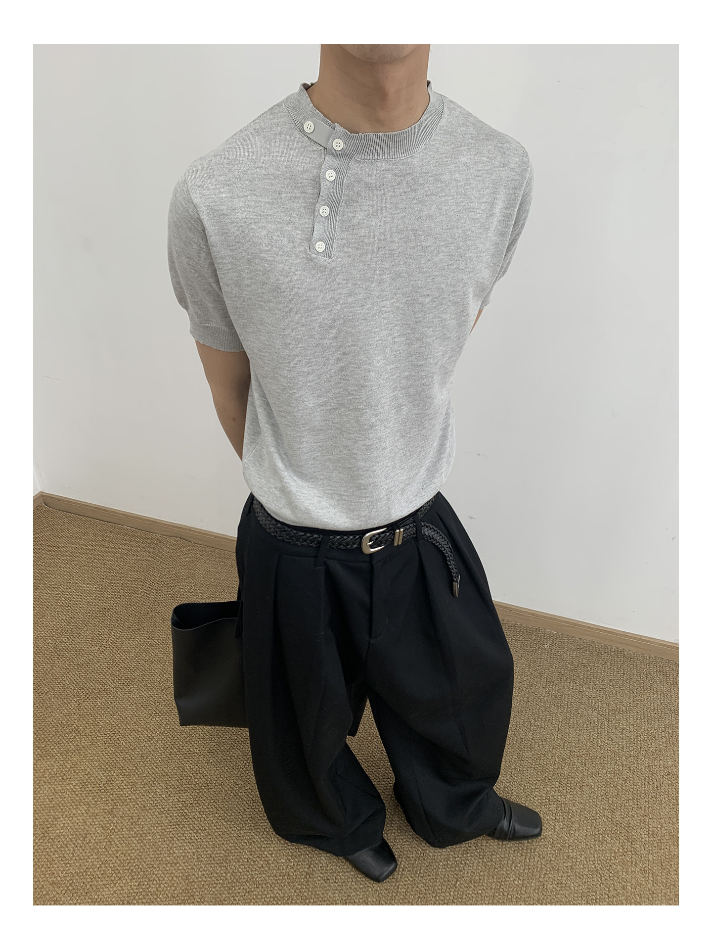 MION Asymmetric Button Knit Tee