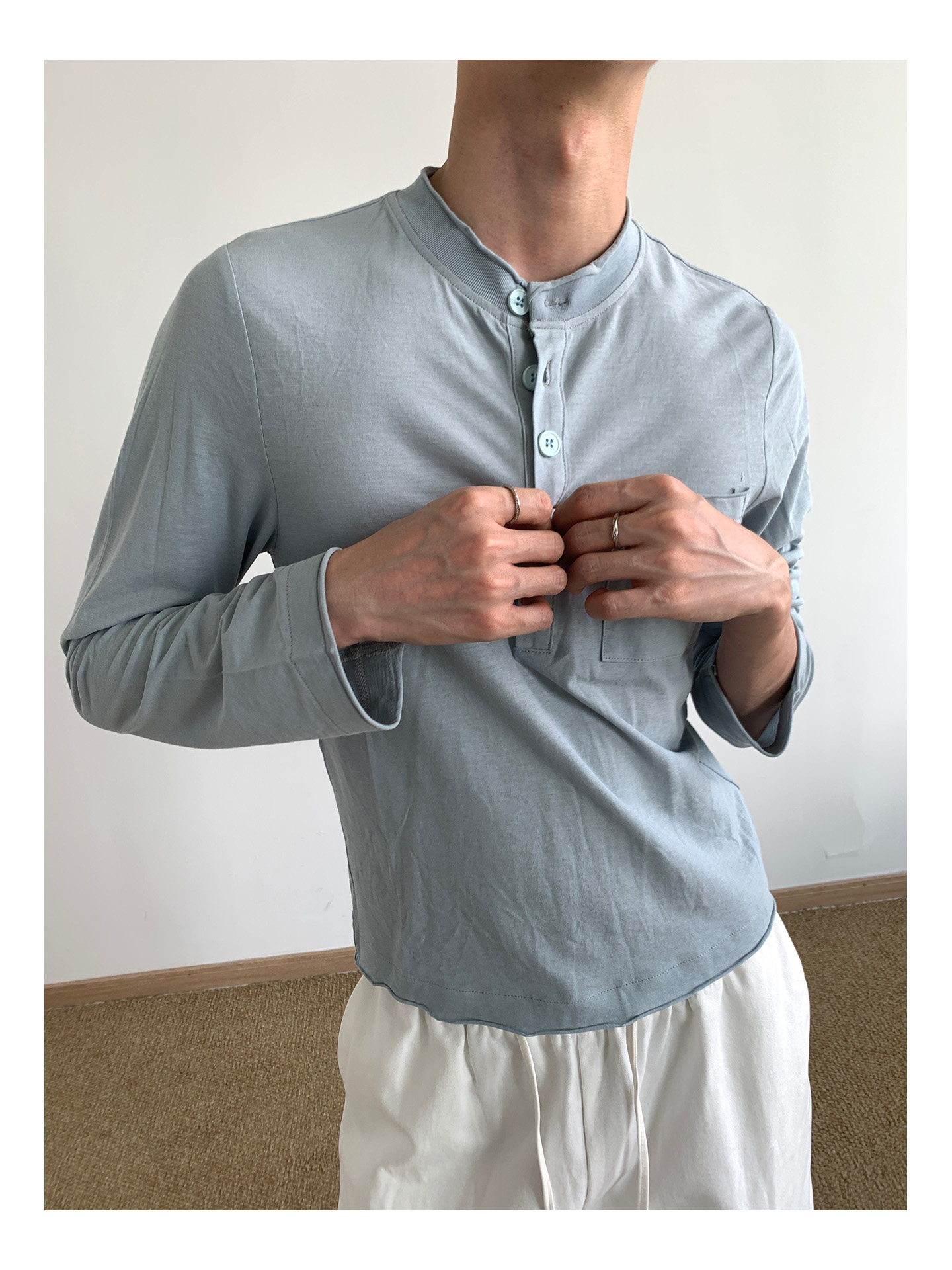MION Henley Rolled-Edge Long-Sleeve Tee